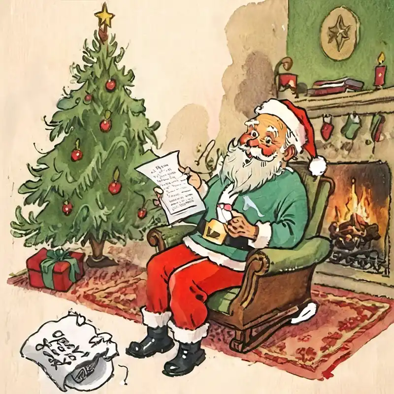 Cartoon of Santa reading a letter